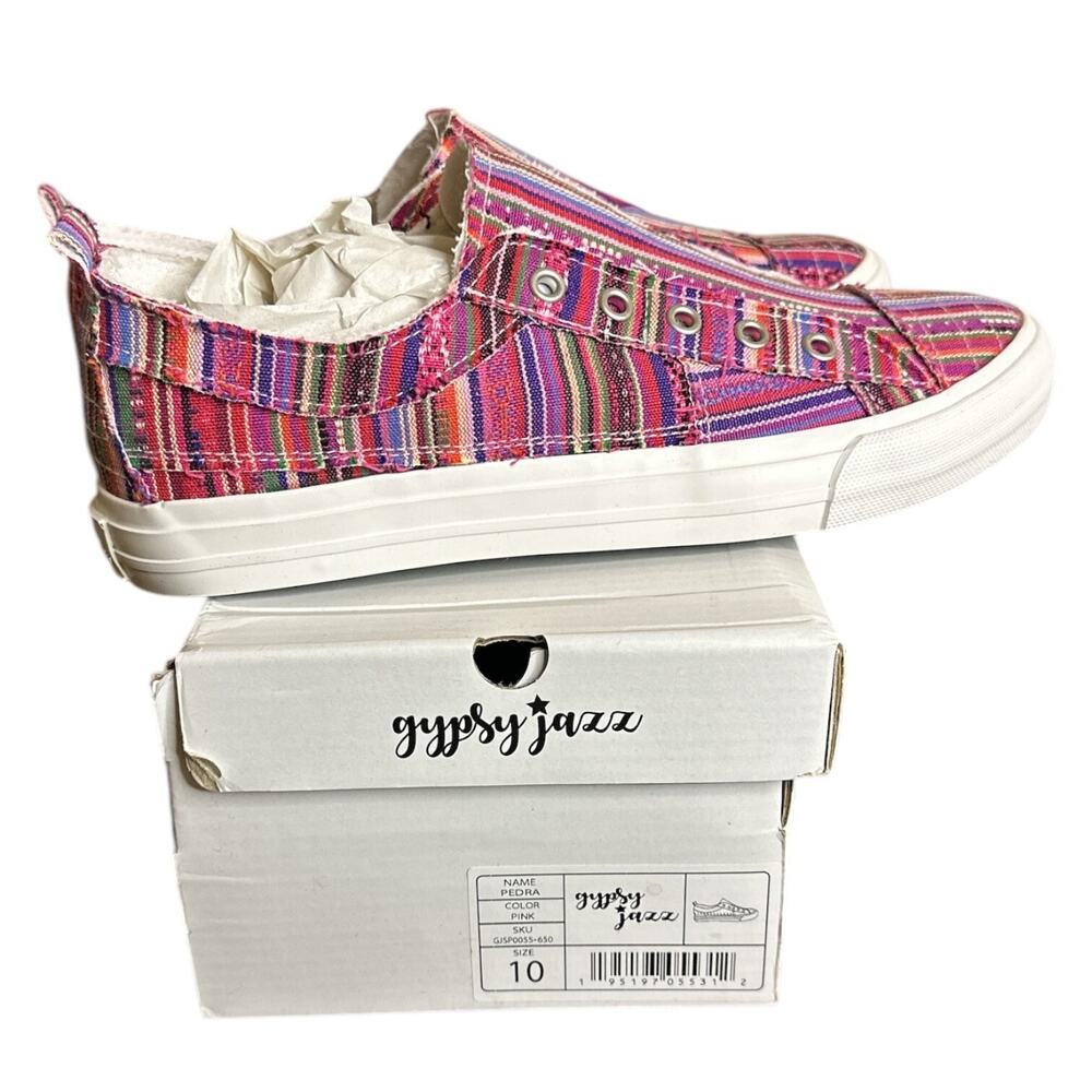 Gypsy Jazz‎ Shoes Womens 10 Pink Striped Multicolor Pull-on Pedra Sneakers NEW
